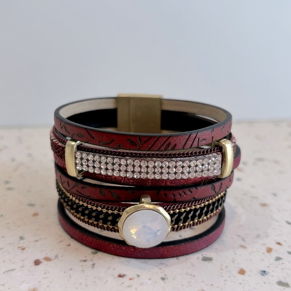 Red Multi Layered Wrap‎ Crystal Cuff Bracelet - Picture 6 of 13